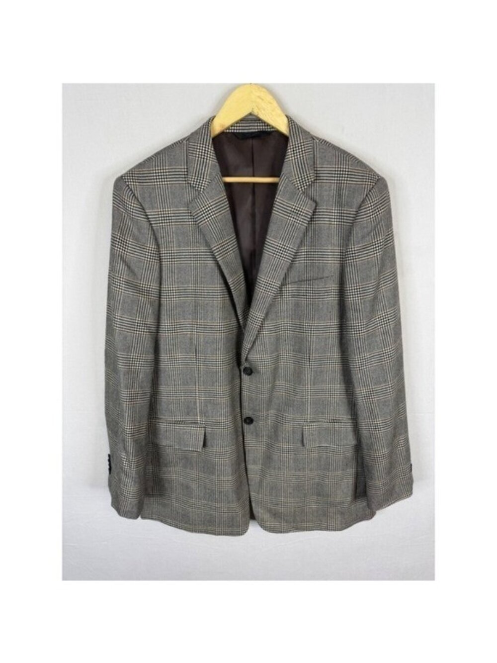 John W. Nordstrom 100% Cashmere Glen Plaid Blazer Sport Coat Brown 44L Tall